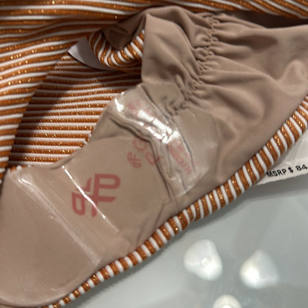 🆕 2pc PQ SWIM Aperol Stripe Perla Halter & Basic Ruched Bottom Teeny Fit - Picture 8 of 8